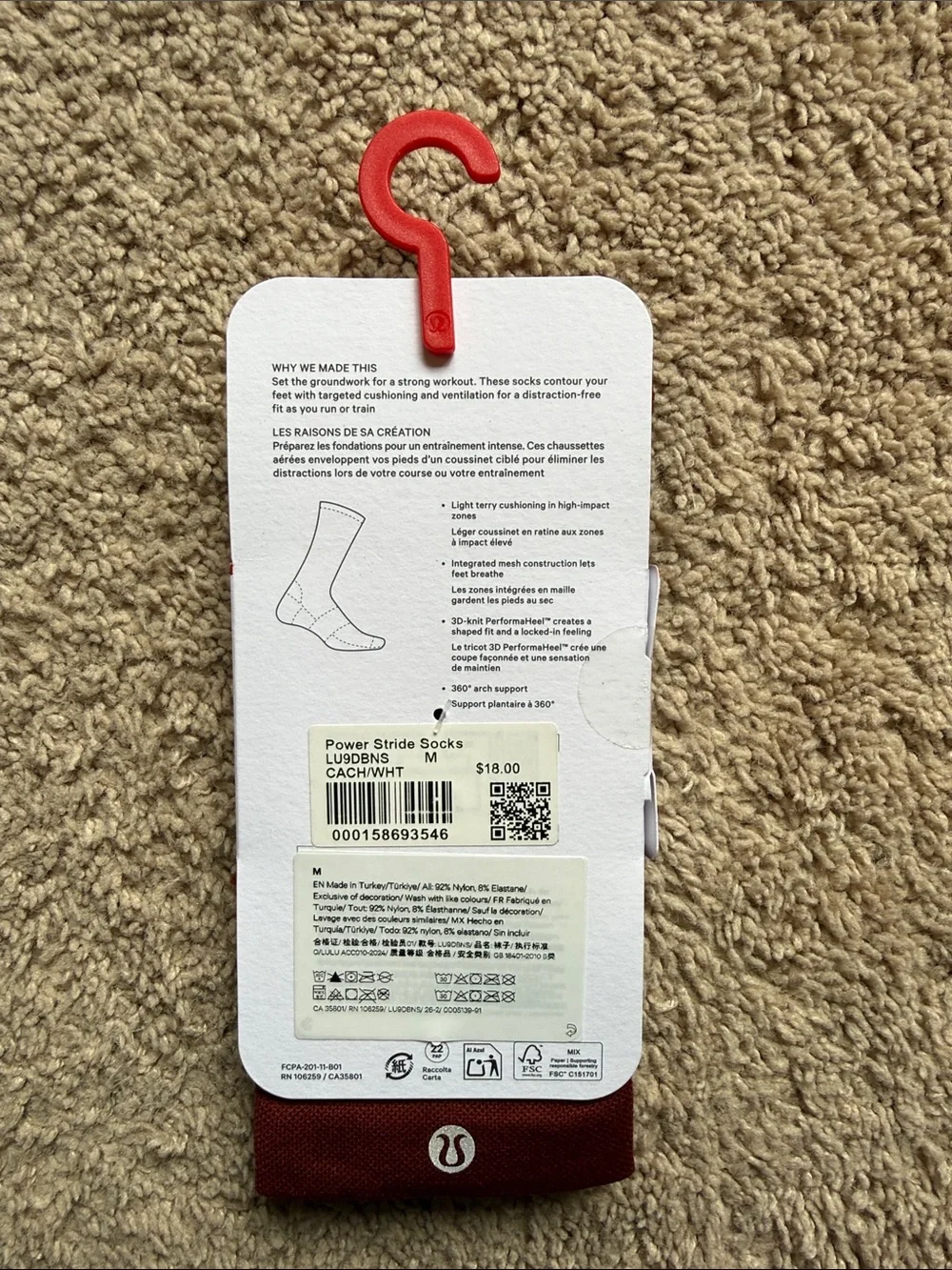 Lululemon athletica Maroon Power Stride Socks with Red Graphic Tote Bag
